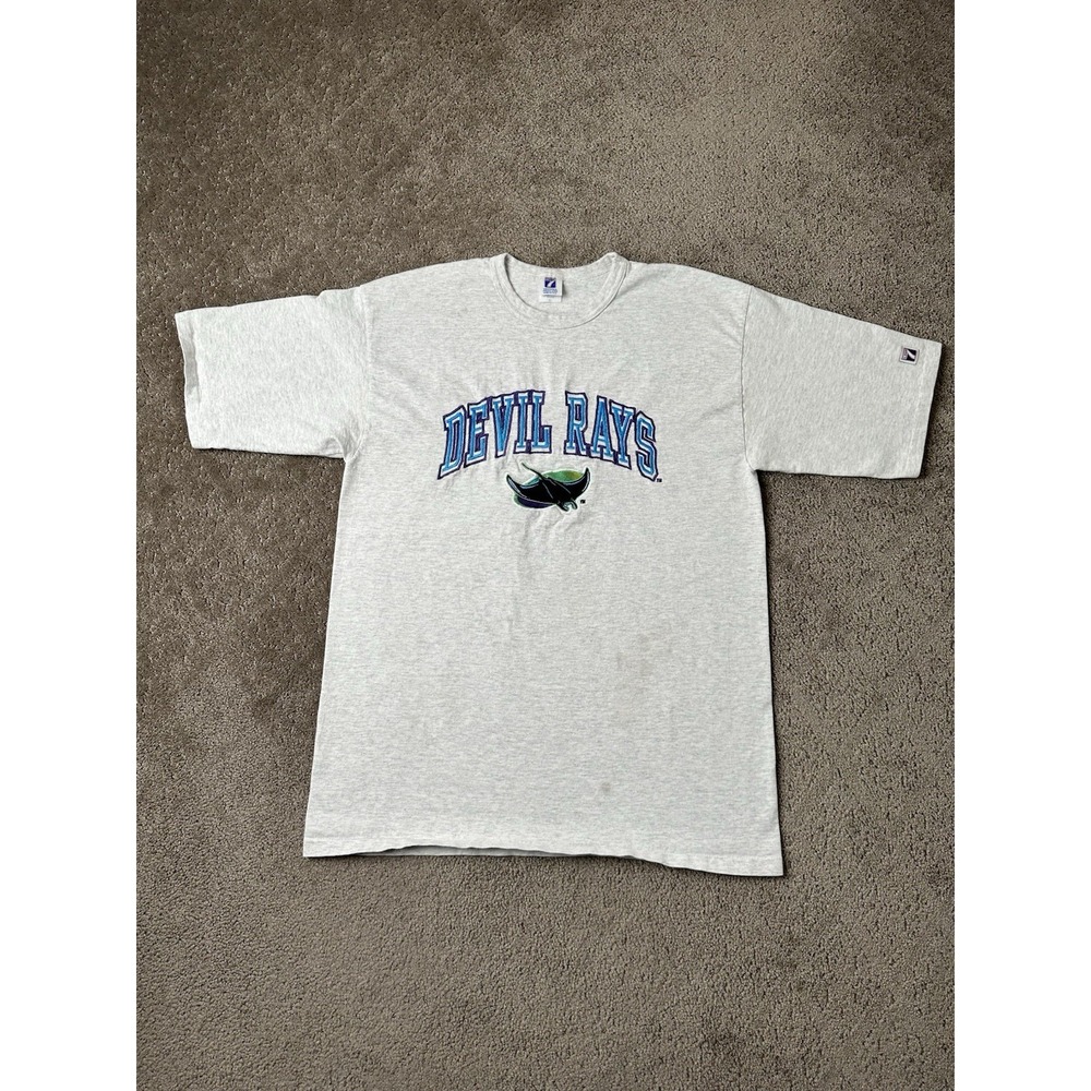 Vintage Mens T-shirt 90s Tampa Bay Devil Rays Logo 7 MLB Gray Made USA, Size XL